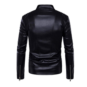 Chaqueta de motorista de cuero PU informal para hombre con bolsillos con cremallera y cuello levantado personalizable OEM Color negro para invierno - Product Image 6