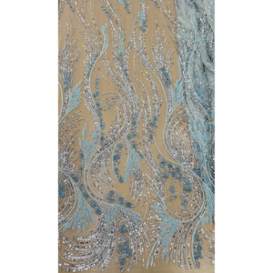 100% Polyester Ice <b>Blue</b> Crystal Blossom Couture Fabric Eco-Friendly Sheer Lace Florals Lightweight Weft Knitted In-Stock Item - Product Image 2