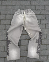 Pantalon de jogging ample à jambe large et droite, avec patchs brodés en chenille personnalisés OEM, style vintage délavé à l'acide, pour homme