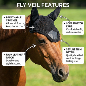 Velo antimoscas negro de ganchillo de alta calidad con cubre orejas suaves, gorro ecuestre hecho a mano, color personalizable para entrenamiento de equitación - Product Image 3