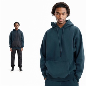 Conjunto de chándales ligeros de 100% algodón de talla grande con capucha para hombre, chándales con logotipo personalizado, pantalones de chándal de lana de 280gsm para invierno - Product Image 3