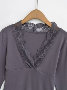 เสื้อลูกไม้แขนสั้นผ้าโพลีเอสเตอร์ระบายอากาศได้ดีสำหรับผู้หญิงเสื้อเชิ้ตลำลองทรงสลิมฟิตสำหรับฤดูใบไม้ผลิใหม่ - Product Image 5