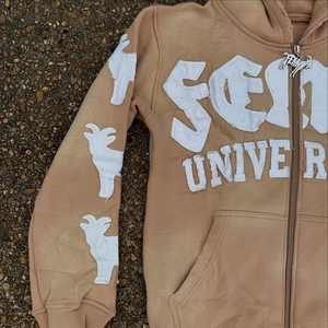 Sweat à capuche Streetwear de haute qualité polaire blanc Boxy Zip up Vintage Double couche lavage à l'acide soleil délavé sweats à capuche en détresse pour hommes - Product Image 3