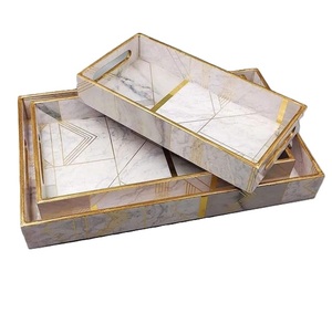 Juego de 3 bandejas apilables de MDF multiusos con diseño floral estampado en esmalte para decoración del hogar, desayuno, bodas y regalos de inauguración de casa - Product Image 4