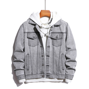 แจ็กเก็ตยีนส์สีน้ำเงินวินเทจสำหรับผู้ชาย3สีสไตล์คลาสสิกเสื้อโค้ทยีนส์ลำลองผ้าฝ้ายยืดใหม่สำหรับฤดูใบไม้ผลิและฤดูใบไม้ร่วง - Product Image 1