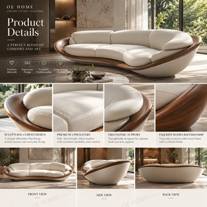 ชุดโซฟาเข้ามุมสำนักงานแบบโมดูลาร์สุดหรูทันสมัย OE Home Living ตกแต่งอพาร์ทเมนต์ ไม้แท้ หนังแท้ สามที่นั่ง รูปทรงครึ่งวงกลม รับประกัน 5 ปี - Product Image 2