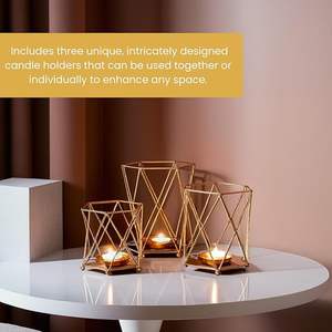 Ensemble de lanternes porte-bougies chauffe-plat en fil de fer doré style nordique, vente en gros, centre de table de mariage, décoration d'intérieur de luxe, fournisseur export - Product Image 3