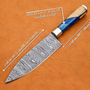 Venta caliente al por mayor OEM personalizado de alta calidad de 8 pulgadas de acero de Damasco cuchillo de chef con Funda de cuero puro cuchillo de cocina hecho a mano - Product Image 3