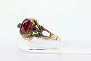 Diseño Vintage Ruby Glass Bezel Setting Ring 925 Sterling Silver 18K Gold Plated Custom Fine Women's Anniversary Bands - Product Image 5