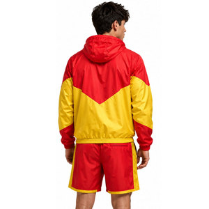Street Fighter <b>Men's</b> Red Yellow Solid Hooded Windbreaker <b>Jacket</b> Shorts Set Streetwear <b>Summer</b> Breathable Quick Dry Knitted - Product Image 4