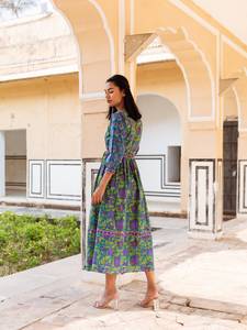 Robe Bohème Nouvelle Mohana Imprimée à la Main en Coton Casual d'été Vacances Lilas Vert Robe Femme - Product Image 4