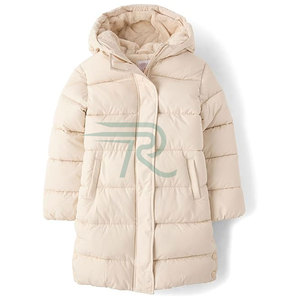 Chaqueta Larga Acolchada de Invierno con Capucha para Niñas, Transpirable, con Cierre de Cremallera, Largo Regular, Color Sólido en la Parte Delantera - Product Image 1