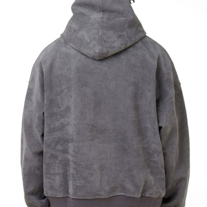 Venta al por mayor de algodón pesado para hombre con capucha de gran tamaño gris en blanco lavado ácido recortado con capucha sin cordón - Product Image 6
