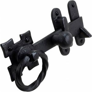 Pestillo de puerta de hierro forjado a mano con acabado de óxido negro, forma plana, para instalación en el hogar, herrajes para puertas y portones. - Product Image 2