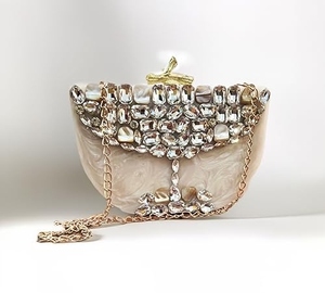 Customized <b>Clear</b> Acrylic <b>Resin</b> Handbag for Women Stylish Luxury Hand Purse with Gold Chain Fairy Style Shoulder Bag for Events - Product Image 1