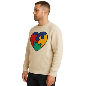 Concienciación sobre el autismo Rompecabezas Corazón Chenille Cuello redondo Sudadera de invierno Premium Unisex Fleece Bordado Soporte Autismo Puzzle Top - Product Image 5