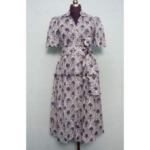 Women's Beautiful Pure Cotton Digital Printing Sweet Floral Knee-Length <b>Dress</b> Elegant New Designs Belt Decoration Party Special - Product Image 1