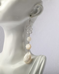 HKJA Sterling Silver White Gold Plated Natural <b>Shell</b> Dangle Earrings Mother of Pearl Floral Drop Earrings for Women - Product Image 3