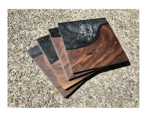 Meilleur ensemble de sous-verres en bois et en résine classique écologique et logo personnalisable de tapis de tasse pour tasse et résine époxy - Product Image 4