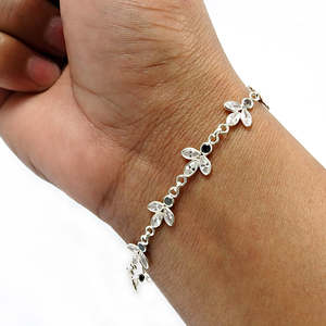 Fashionable Designer Flower <b>Bracelet</b> Crafted From 925 <b>Solid</b> Sterling <b>Silver</b> Stylish Boho Jewelry With Black & White CZ Gemstone - Product Image 2
