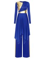 Robe de danse sans manches Ecowalson, color block, avec feuille d'or, pour femmes, costume de culte et de louange