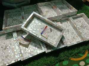 Traditional Handmade Wooden <b>Tray</b> with Mother of Pearl Inlay Luxury Dessert & Chocolate Serving Set for Eid and Ramadan - Product Image 6