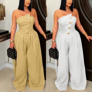 Combinaison de travail d'été décontractée pour femmes personnalisée avec lacets sans manches et pantalon à cordon de serrage à plusieurs poches - Product Image 2