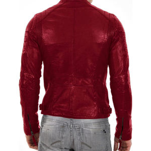 Chaqueta de hombre de cuero genuino-Estilo corto, ajustado, solapa inteligente, abrigo de motorista acolchado de talla grande para hombre - Product Image 4