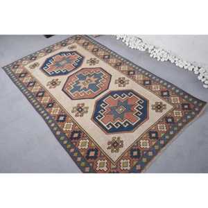 Tapis vintage 4x6,5 pi (122x198 cm), tapis oriental turc beige - Product Image 4