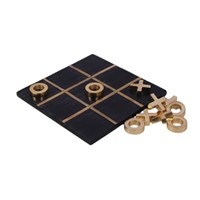 Juego de Tic Tac Toe de Diseño Tradicional Moderno en Madera Negra con Incrustaciones de Aluminio en Tono Dorado, Piezas XO a Juego, Hecho a Mano con Lujo