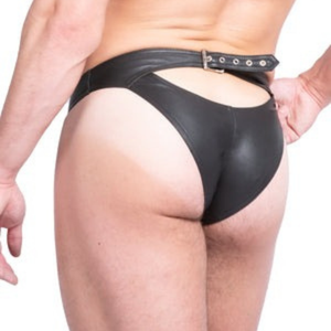 Strike Two Way Zip Leather Shorts Black Faux Leather Fetish Clubwear Shorts - Product Image 3