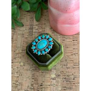 Southwest Handmade Kingman Turquoise <b>Sterling</b> <b>Silver</b> <b>Adjustable</b> Inlay Cluster <b>Ring</b> - Product Image 4