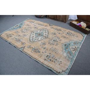 Alfombra Turca Vintage, Alfombra de 5.1x8.2 pies, Alfombra de Lana Ikat Azul Marrón - Product Image 4