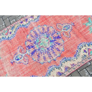 4x7.2 ft Area Turkish Vintage Rug, <b>Red</b> Animal Print <b>Wool</b> Rug - Product Image 5