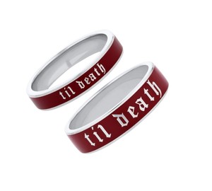 Bague de fiançailles classique en argent massif 14 carats avec émail 'Cherry Mocha' 'Til Death' pour un cadeau d'anniversaire ou un serment - Product Image 4