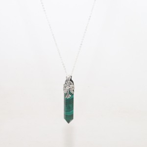 Premium 925 Sterling Silver Pendant Trendy Bezel Setting Malachite <b>Pencil</b> Shape Cut Stone Fashion Elegant Gift Unisex - Product Image 1