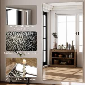 Espejo de cuerpo entero Extra grande colgante o espejo rectangular inclinado de aluminio marco fino dormitorio vestidor, Plata - Product Image 2