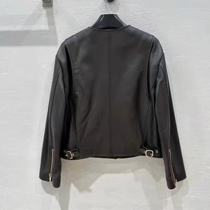 แจ็กเก็ตหนังแท้สำหรับผู้หญิงเสื้อบอมเบอร์คอกลมโค้งมนกระดุมแถวเดียวสำหรับ2025ฤดูใบไม้ร่วง/ฤดูหนาว - Product Image 5