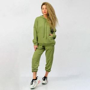 Venta al por mayor unisex de algodón de lana pulóver con capucha de las mujeres de gran tamaño verde con capucha chándal Casual para el invierno opciones de logotipo personalizado - Product Image 2