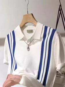 Camiseta Polo de Algodón Transpirable para Hombre, Verano 2025, Corte Ajustado, Casual, Manga Corta, Rayas, Bloques de Color, Tejido Refrescante - Product Image 2