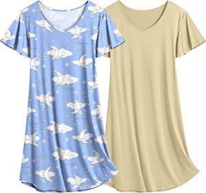 Camisón informal de verano para mujer, ropa de dormir de otoño e invierno, hasta la rodilla, de manga corta, estampado de dibujos animados, transpirable, de secado rápido, 3XL 100% - Product Image 4