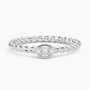 Oval Cut Handmade Lab Grown Diamond <b>Ring</b> in Solid White Gold with Bezel Setting Elegant Jewelry Gift for Women Engagement - Product Image 1