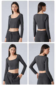Logo personnalisé en gros séchage rapide femmes à manches longues de haute qualité doux confortable Compression Yoga t-shirt - Product Image 6