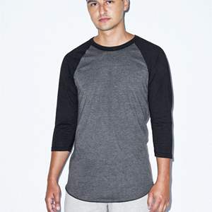 Camiseta de Béisbol de Manga 3/4 para Hombre, Corte Regular, Ligera, Ultrasuave, 100% Algodón, 180 Gramos, Color Gris Carbón Jaspeado - Product Image 1