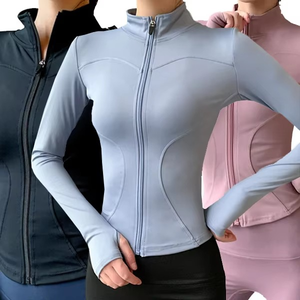 T-shirt de sport pour femme, nylon, respirant, séchage rapide, coupe ajustée, vêtements de sport, haut de yoga, manches longues, fermeture éclair sur le devant - Product Image 3