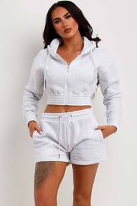 Wholesale <b>Grey</b> Marl 2 Piece <b>Women</b> Crop Zip Hoodie And <b>Shorts</b> Tracksuit Set <b>Women</b> Hoodie & <b>Short</b> Tracksuit Set <b>Women</b> 2 Piece Set - Product Image 5