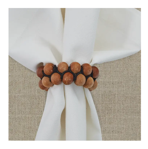 Soporte de anillo de servilleta con cuentas de madera, diseño de hojas, decoración de mesa de comedor, patrón redondo para uso en bodas en hoteles y hogares - Product Image 5