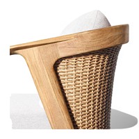 Chaise de salle à manger de luxe en teck naturel sculpté à la main avec coussin en rotin synthétique, fauteuil contemporain pour bureau à domicile et bar à domicile