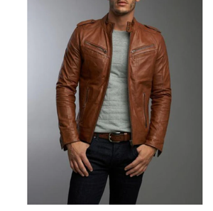 Venta caliente Casual Wear Cremallera Chaqueta de cuero de moda para hombres Chaqueta de cuero de piel de cordero para hombres - Product Image 1