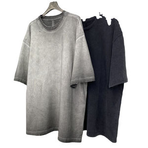 Stone Wash TShirt pour hommes surdimensionné 200 GSM goutte épaule Vintage lavé pas cher prix col rond Logo personnalisé imprimer T-shirts pour hommes - Product Image 3